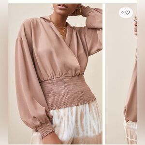 Elegant Smocked Waist Blouse - Brown